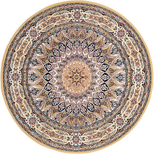 Beige 5' 3 x 5' 3 Narenj Round Area Rug 85% Polypropylene & 15% Polyester Traditional Classic Carpet for Living, Dining, Bedrooms, Office for Sale at Rug Engine