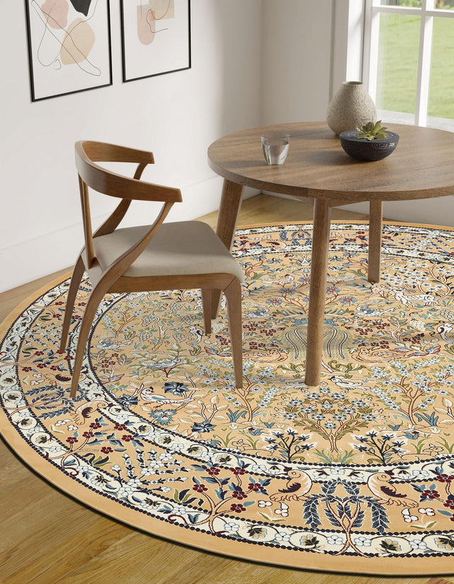 Beige 5' 3 x 5' 3 Narenj Round Area Rug 85% Polypropylene & 15% Polyester Traditional Classic Carpet for Living, Dining, Bedrooms, Office for Sale at Rug Engine