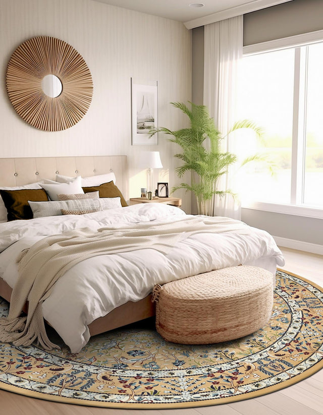 Beige 10' x 10' Narenj Round Area Rug 85% Polypropylene & 15% Polyester Traditional Classic Carpet for Living, Dining, Bedrooms, Office for Sale at Rug Engine