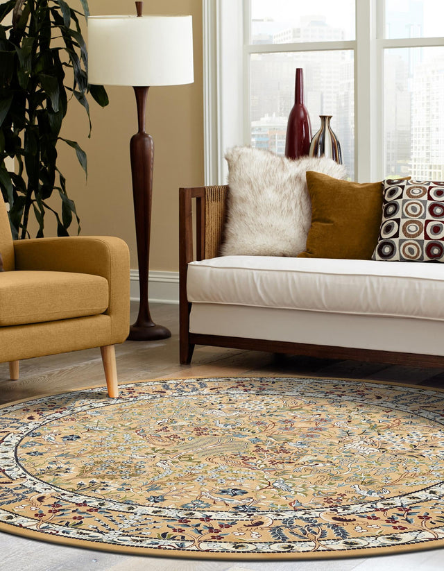 Beige 10' x 10' Narenj Round Area Rug 85% Polypropylene & 15% Polyester Traditional Classic Carpet for Living, Dining, Bedrooms, Office for Sale at Rug Engine