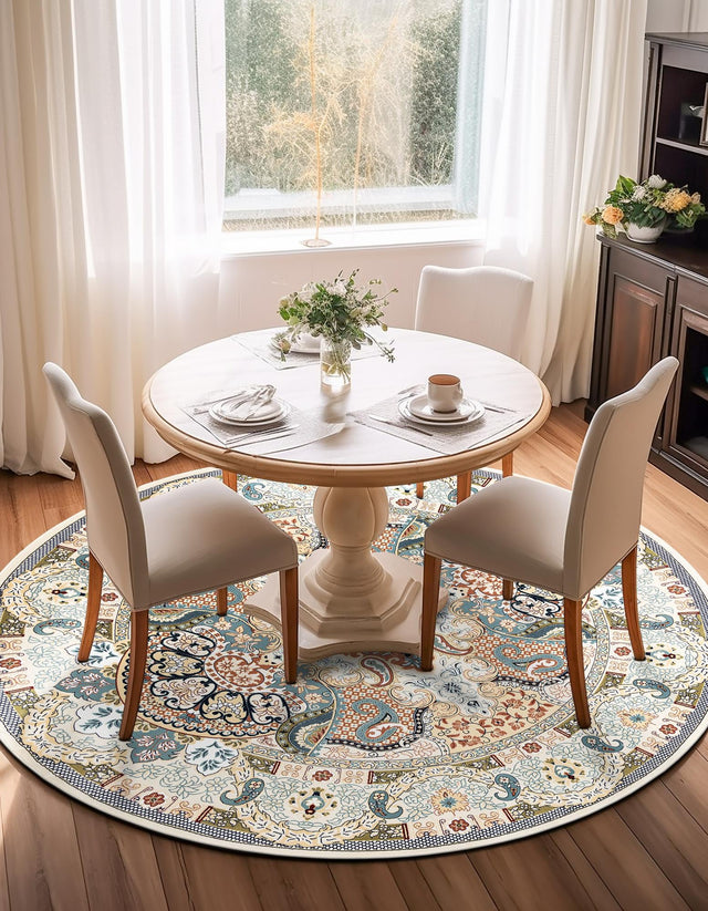 Ivory 10' x 10' Narenj Round Area Rug 85% Polypropylene & 15% Polyester Traditional Classic Carpet for Living, Dining, Bedrooms, Office for Sale at Rug Engine
