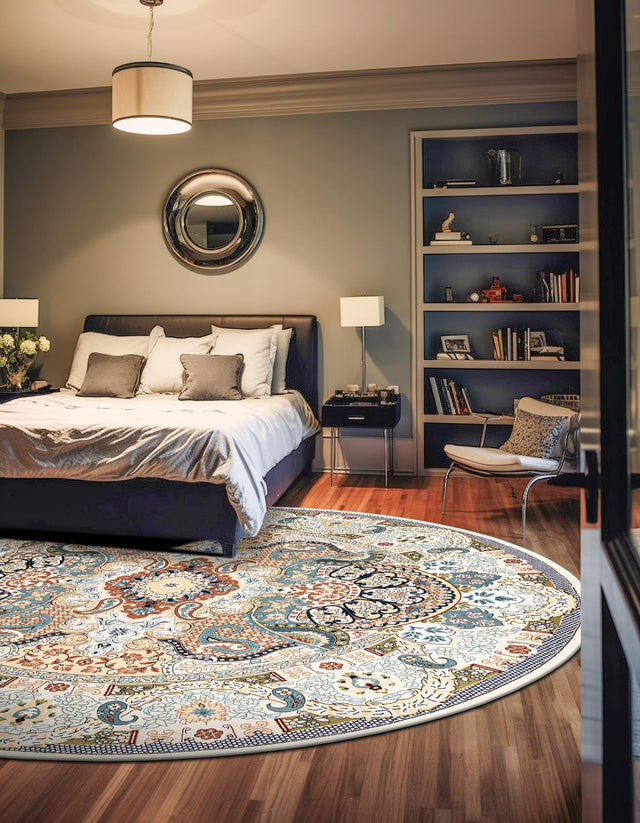 Ivory 5' 3 x 5' 3 Narenj Round Area Rug 85% Polypropylene & 15% Polyester Traditional Classic Carpet for Living, Dining, Bedrooms, Office for Sale at Rug Engine