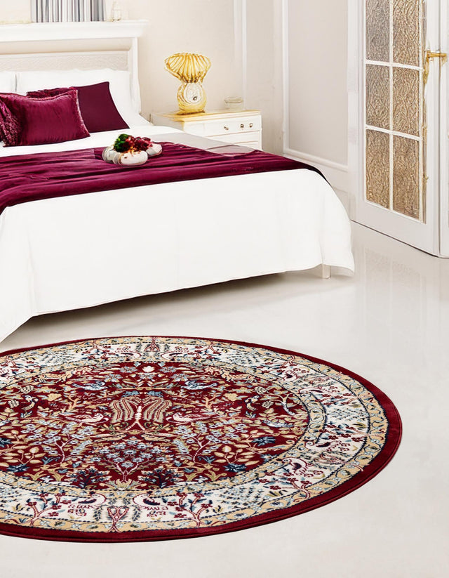 Burgundy 10' x 10' Narenj Round Area Rug 85% Polypropylene & 15% Polyester Traditional Classic Carpet for Living, Dining, Bedrooms, Office for Sale at Rug Engine