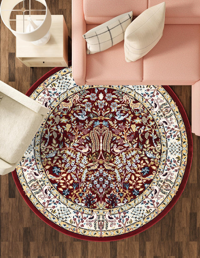 Burgundy 5' 3 x 5' 3 Narenj Round Area Rug 85% Polypropylene & 15% Polyester Traditional Classic Carpet for Living, Dining, Bedrooms, Office for Sale at Rug Engine