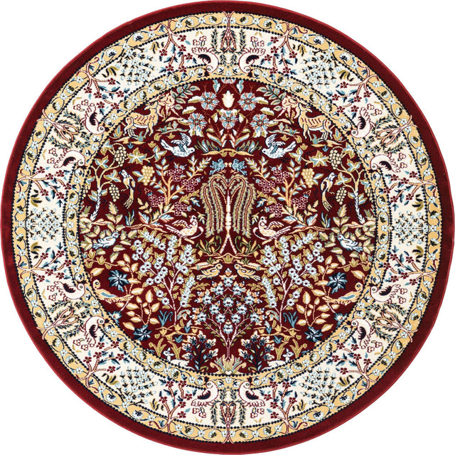Burgundy 5' 3 x 5' 3 Narenj Round Area Rug 85% Polypropylene & 15% Polyester Traditional Classic Carpet for Living, Dining, Bedrooms, Office for Sale at Rug Engine