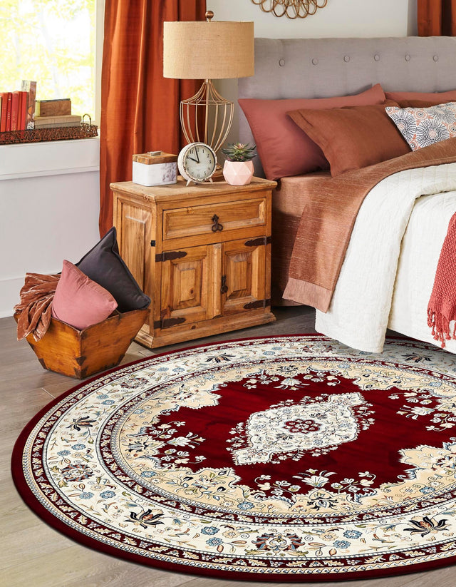 Burgundy 10' x 10' Narenj Round Area Rug 85% Polypropylene & 15% Polyester Traditional Classic Carpet for Living, Dining, Bedrooms, Office for Sale at Rug Engine