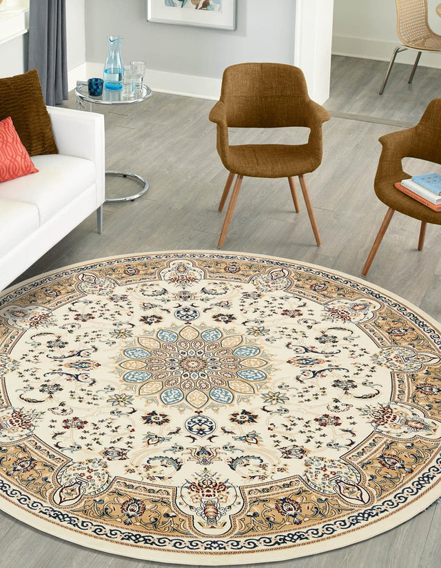 Ivory 5' 1 x 5' 1 Narenj Round Area Rug 85% Polypropylene & 15% Polyester Traditional Classic Carpet for Living, Dining, Bedrooms, Office for Sale at Rug Engine