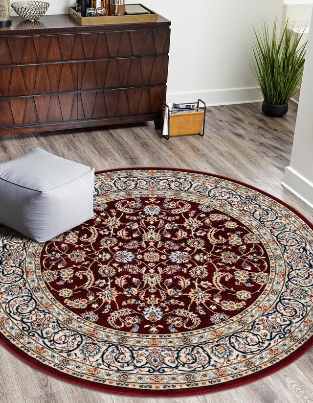 Burgundy 5' 3 x 5' 3 Narenj Round Area Rug 85% Polypropylene & 15% Polyester Traditional Classic Carpet for Living, Dining, Bedrooms, Office for Sale at Rug Engine