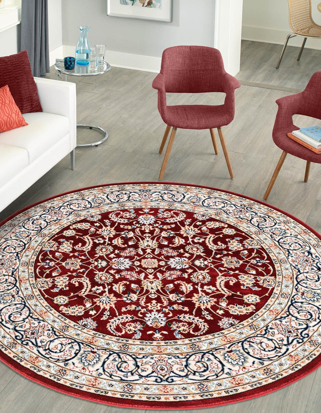 Burgundy 5' 3 x 5' 3 Narenj Round Area Rug 85% Polypropylene & 15% Polyester Traditional Classic Carpet for Living, Dining, Bedrooms, Office for Sale at Rug Engine