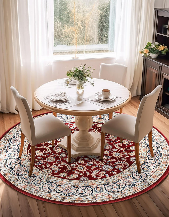 Burgundy 5' 3 x 5' 3 Narenj Round Area Rug 85% Polypropylene & 15% Polyester Traditional Classic Carpet for Living, Dining, Bedrooms, Office for Sale at Rug Engine