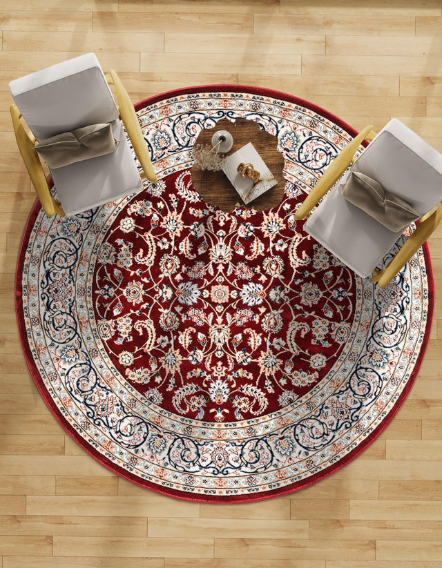 Burgundy 5' 3 x 5' 3 Narenj Round Area Rug 85% Polypropylene & 15% Polyester Traditional Classic Carpet for Living, Dining, Bedrooms, Office for Sale at Rug Engine