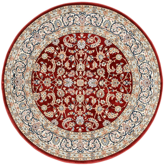 Burgundy 5' 3 x 5' 3 Narenj Round Area Rug 85% Polypropylene & 15% Polyester Traditional Classic Carpet for Living, Dining, Bedrooms, Office for Sale at Rug Engine