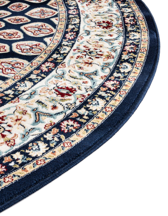 Navy Blue 5' 3 x 5' 3 Narenj Round Area Rug 85% Polypropylene & 15% Polyester Traditional Classic Carpet for Living, Dining, Bedrooms, Office for Sale at Rug Engine