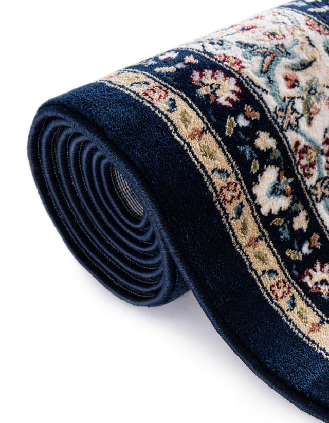 Navy Blue 5' 3 x 5' 3 Narenj Round Area Rug 85% Polypropylene & 15% Polyester Traditional Classic Carpet for Living, Dining, Bedrooms, Office for Sale at Rug Engine