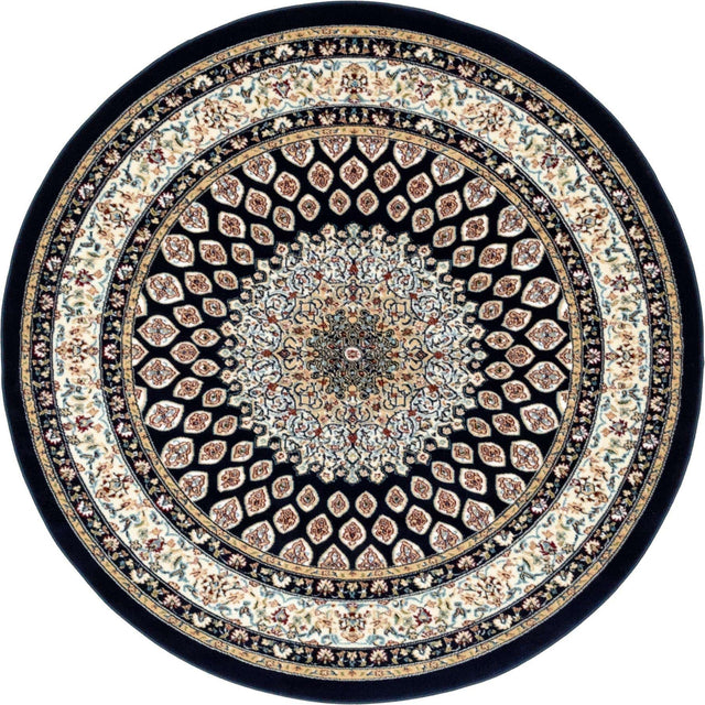 Navy Blue 5' 3 x 5' 3 Narenj Round Area Rug 85% Polypropylene & 15% Polyester Traditional Classic Carpet for Living, Dining, Bedrooms, Office for Sale at Rug Engine
