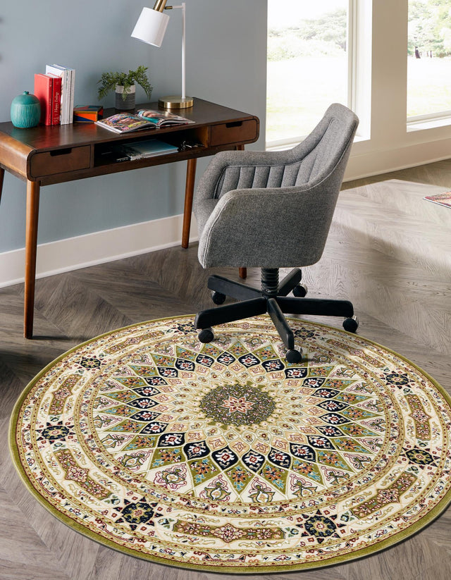 Green 10' x 10' Narenj Round Area Rug 85% Polypropylene & 15% Polyester Traditional Classic Carpet for Living, Dining, Bedrooms, Office for Sale at Rug Engine