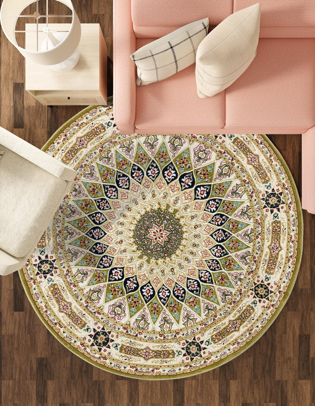 Green 5' 3 x 5' 3 Narenj Round Area Rug 85% Polypropylene & 15% Polyester Traditional Classic Carpet for Living, Dining, Bedrooms, Office for Sale at Rug Engine