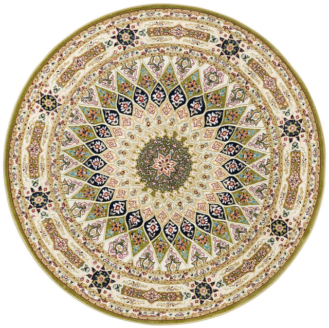 Green 5' 3 x 5' 3 Narenj Round Area Rug 85% Polypropylene & 15% Polyester Traditional Classic Carpet for Living, Dining, Bedrooms, Office for Sale at Rug Engine