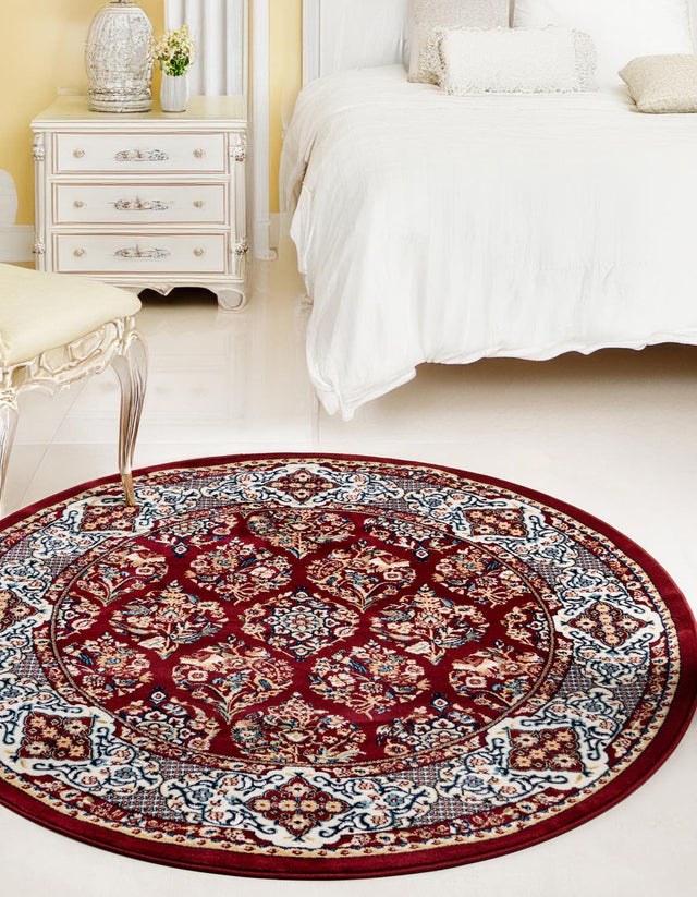 Burgundy 10' x 10' Narenj Round Area Rug 85% Polypropylene & 15% Polyester Traditional Classic Carpet for Living, Dining, Bedrooms, Office for Sale at Rug Engine