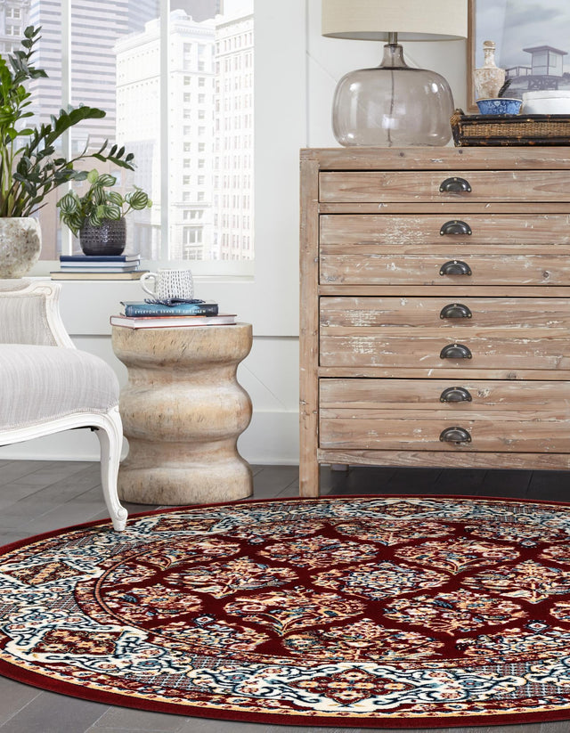 Burgundy 10' x 10' Narenj Round Area Rug 85% Polypropylene & 15% Polyester Traditional Classic Carpet for Living, Dining, Bedrooms, Office for Sale at Rug Engine