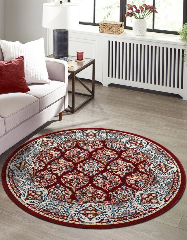 Burgundy 5' 3 x 5' 3 Narenj Round Area Rug 85% Polypropylene & 15% Polyester Traditional Classic Carpet for Living, Dining, Bedrooms, Office for Sale at Rug Engine