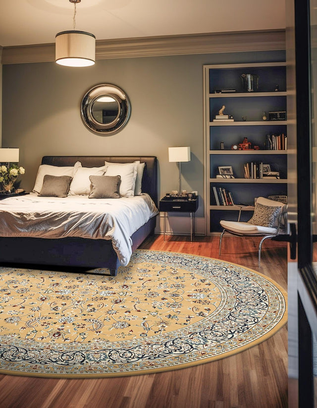 Beige 5' 1 x 5' 1 Narenj Round Area Rug 85% Polypropylene & 15% Polyester Traditional Classic Carpet for Living, Dining, Bedrooms, Office for Sale at Rug Engine