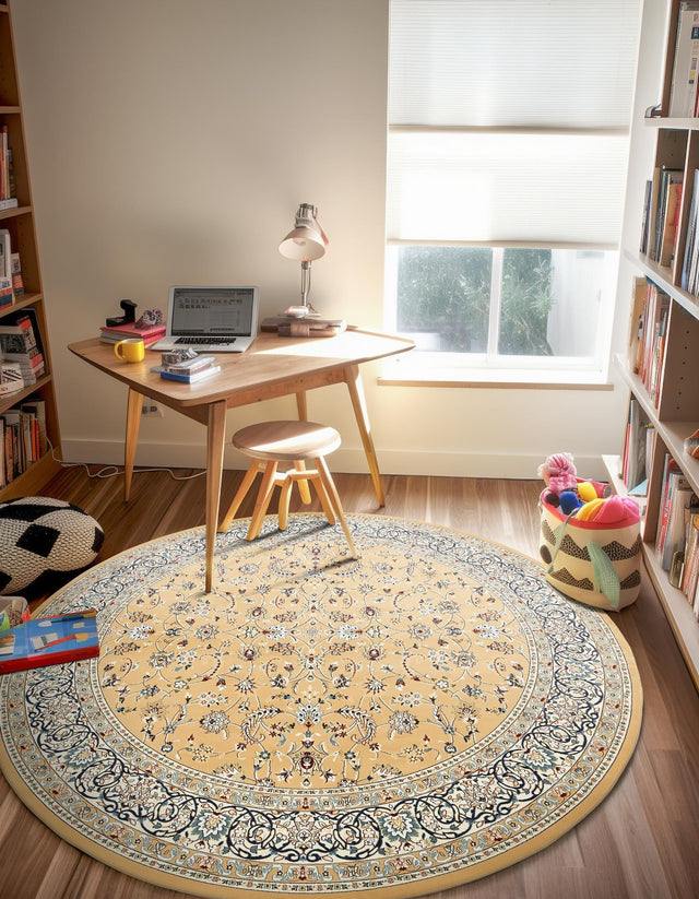 Beige 5' 1 x 5' 1 Narenj Round Area Rug 85% Polypropylene & 15% Polyester Traditional Classic Carpet for Living, Dining, Bedrooms, Office for Sale at Rug Engine
