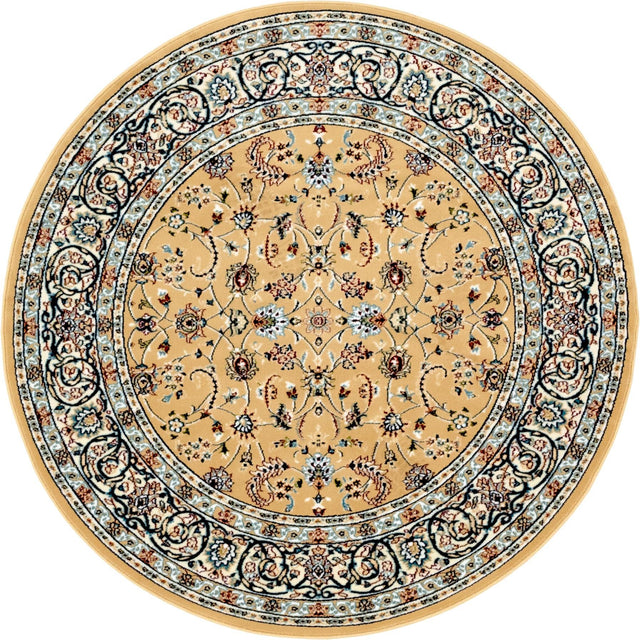 Beige 5' 1 x 5' 1 Narenj Round Area Rug 85% Polypropylene & 15% Polyester Traditional Classic Carpet for Living, Dining, Bedrooms, Office for Sale at Rug Engine