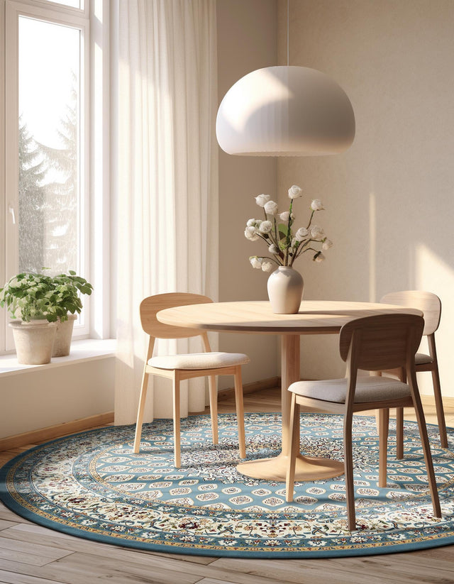 Blue 5' 3 x 5' 3 Narenj Round Area Rug 85% Polypropylene & 15% Polyester Traditional Classic Carpet for Living, Dining, Bedrooms, Office for Sale at Rug Engine