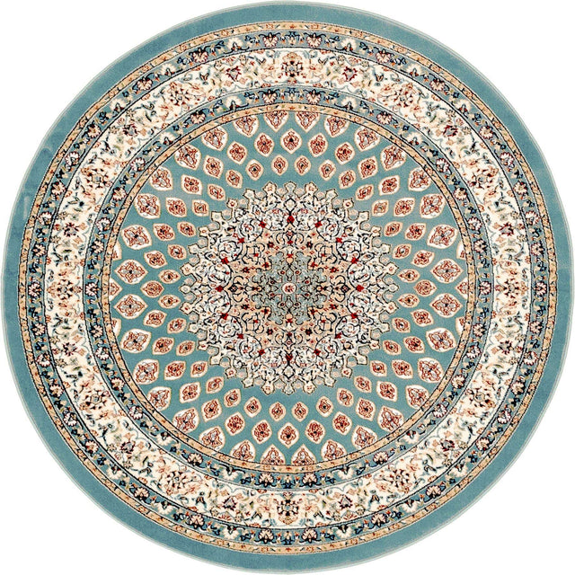 Blue 5' 3 x 5' 3 Narenj Round Area Rug 85% Polypropylene & 15% Polyester Traditional Classic Carpet for Living, Dining, Bedrooms, Office for Sale at Rug Engine