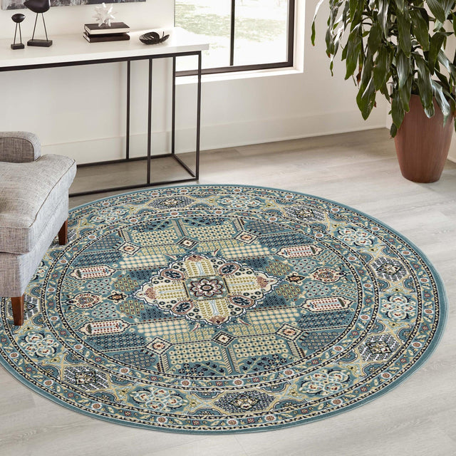Blue 5' 1 x 5' 1 Narenj Round Area Rug 85% Polypropylene & 15% Polyester Traditional Classic Carpet for Living, Dining, Bedrooms, Office for Sale at Rug Engine