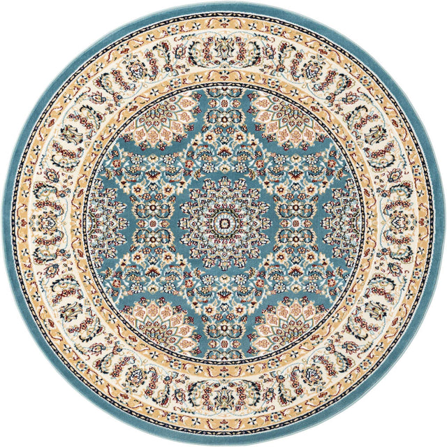 Blue 5' 3 x 5' 3 Narenj Round Area Rug 85% Polypropylene & 15% Polyester Traditional Classic Carpet for Living, Dining, Bedrooms, Office for Sale at Rug Engine