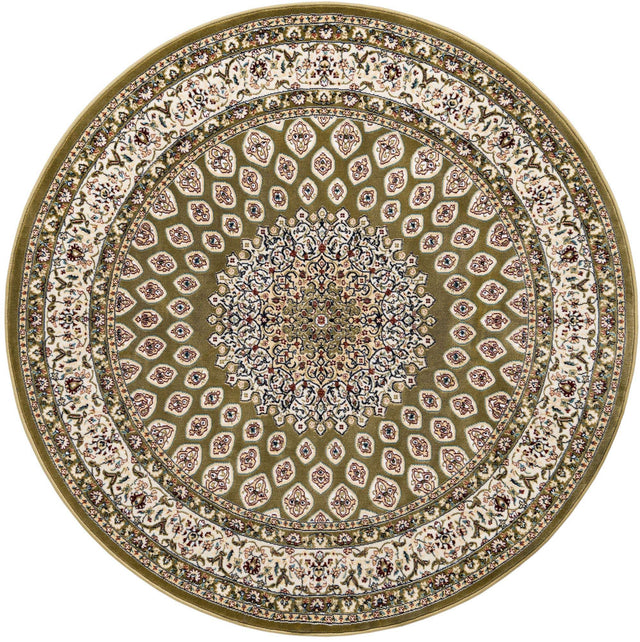 Green 5' 3 x 5' 3 Narenj Round Area Rug 85% Polypropylene & 15% Polyester Traditional Classic Carpet for Living, Dining, Bedrooms, Office for Sale at Rug Engine