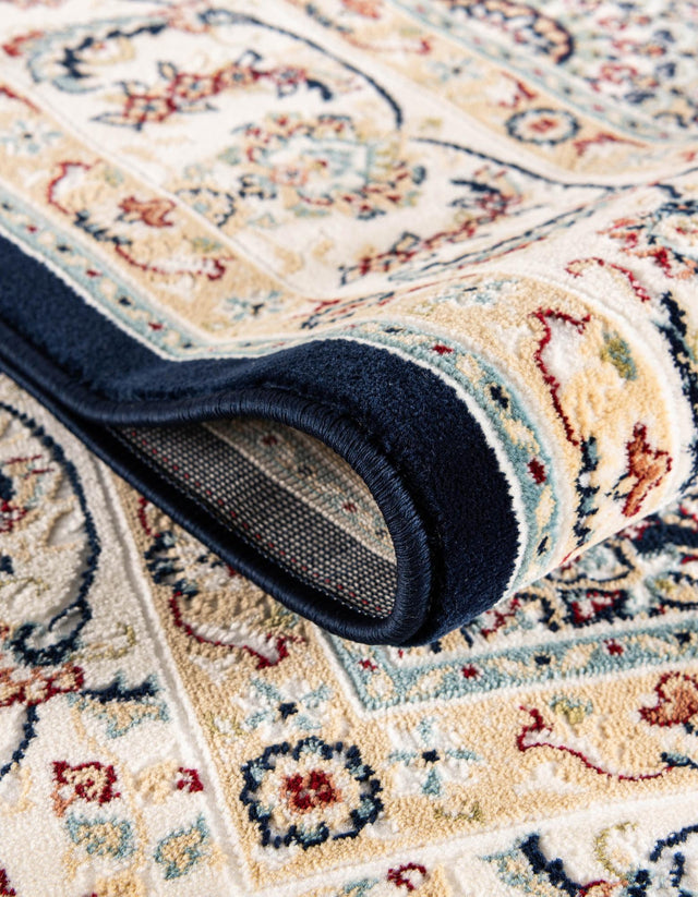 Navy Blue 5' 1 x 5' 1 Narenj Round Area Rug 85% Polypropylene & 15% Polyester Traditional Classic Carpet for Living, Dining, Bedrooms, Office for Sale at Rug Engine