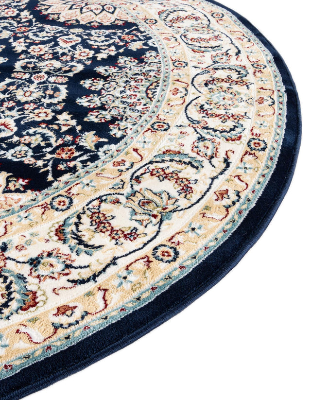 Navy Blue 5' 1 x 5' 1 Narenj Round Area Rug 85% Polypropylene & 15% Polyester Traditional Classic Carpet for Living, Dining, Bedrooms, Office for Sale at Rug Engine
