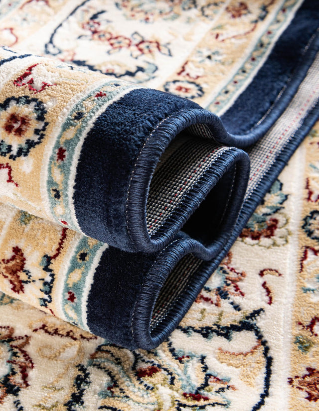 Navy Blue 5' 1 x 5' 1 Narenj Round Area Rug 85% Polypropylene & 15% Polyester Traditional Classic Carpet for Living, Dining, Bedrooms, Office for Sale at Rug Engine