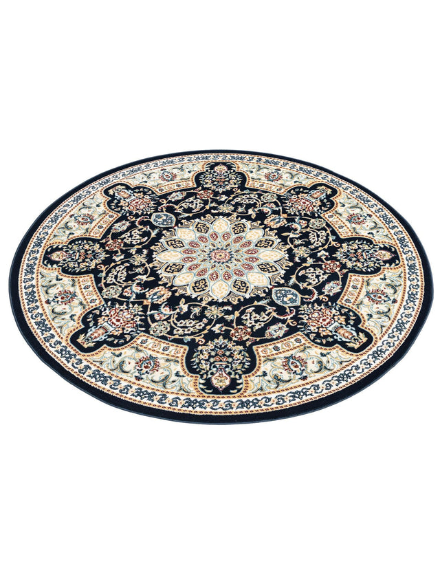 Navy Blue 5' 1 x 5' 1 Narenj Round Area Rug 85% Polypropylene & 15% Polyester Traditional Classic Carpet for Living, Dining, Bedrooms, Office for Sale at Rug Engine