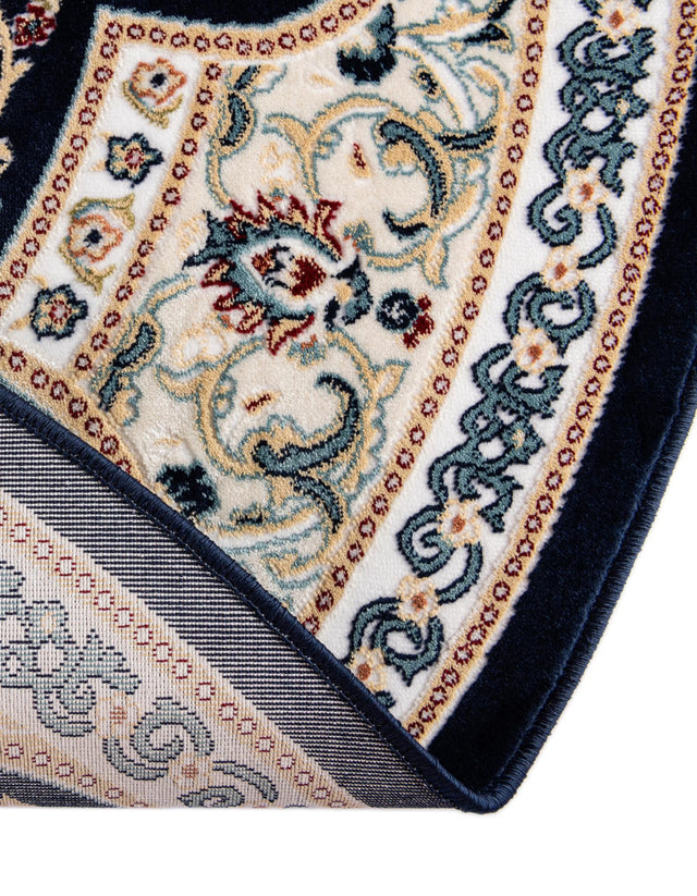 Navy Blue 5' 1 x 5' 1 Narenj Round Area Rug 85% Polypropylene & 15% Polyester Traditional Classic Carpet for Living, Dining, Bedrooms, Office for Sale at Rug Engine