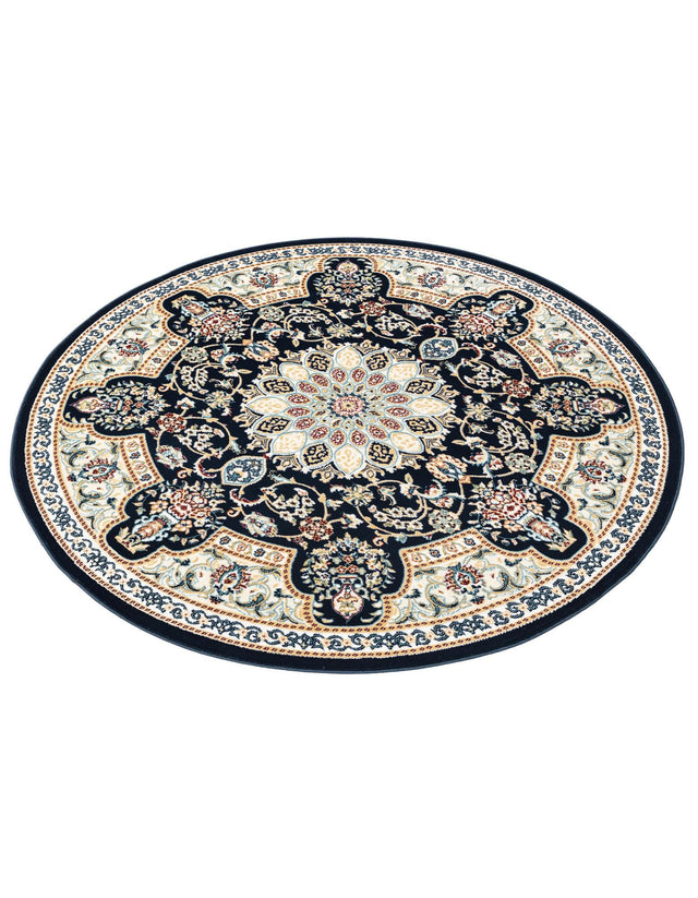 Navy Blue 5' 1 x 5' 1 Narenj Round Area Rug 85% Polypropylene & 15% Polyester Traditional Classic Carpet for Living, Dining, Bedrooms, Office for Sale at Rug Engine