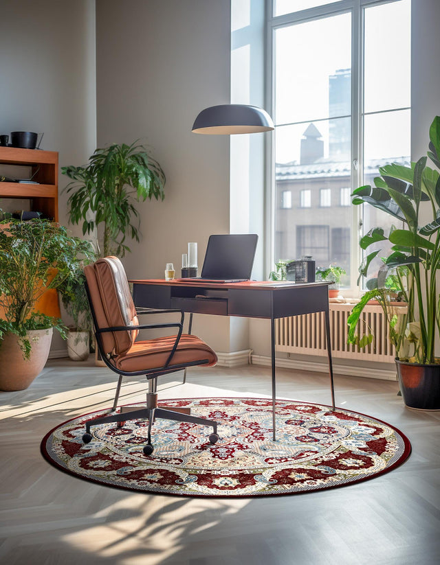 Burgundy 5' 3 x 5' 3 Narenj Round Area Rug 85% Polypropylene & 15% Polyester Traditional Classic Carpet for Living, Dining, Bedrooms, Office for Sale at Rug Engine