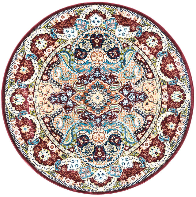 Burgundy 5' 3 x 5' 3 Narenj Round Area Rug 85% Polypropylene & 15% Polyester Traditional Classic Carpet for Living, Dining, Bedrooms, Office for Sale at Rug Engine