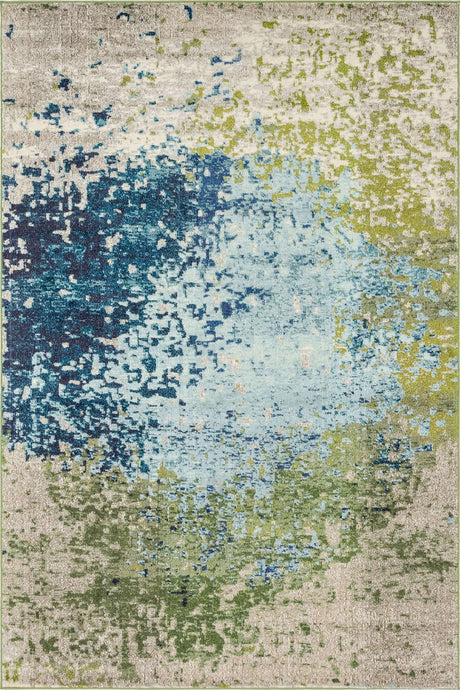 Blue 6' 1 x 9' Estrella Rectangle Area Rug 100% Polypropylene Non-Shedding Stain Resistant Carpet Colorful Modern Abstract Design Easy Clean for Home Decor for Sale at Rug Engine