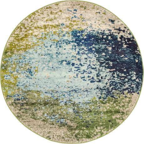 Blue 4' 1 x 4' 1 Estrella Round Area Rug 100% Polypropylene Non-Shedding Stain Resistant Carpet Colorful Modern Abstract Design Easy Clean for Home Decor for Sale at Rug Engine