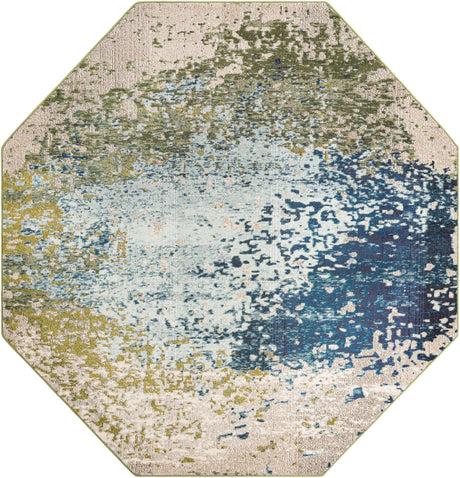 Blue 8' x 8' Estrella Octagon Area Rug 100% Polypropylene Non-Shedding Stain Resistant Carpet Colorful Modern Abstract Design Easy Clean for Home Decor for Sale at Rug Engine