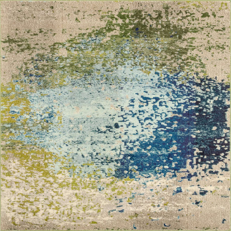 Blue 8' x 8' Estrella Square Area Rug 100% Polypropylene Non-Shedding Stain Resistant Carpet Colorful Modern Abstract Design Easy Clean for Home Decor for Sale at Rug Engine