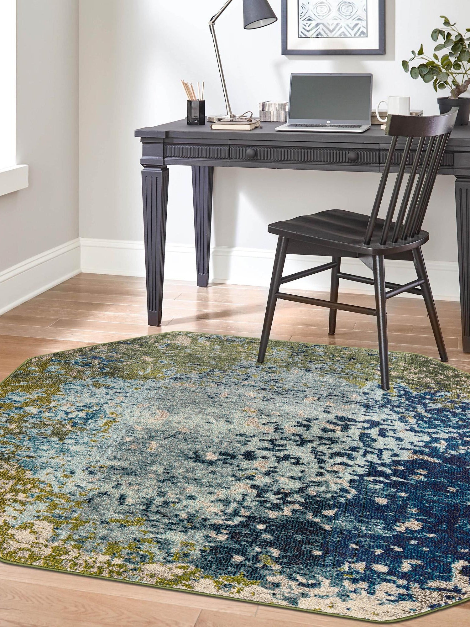 Blue 5' x 5' Estrella Octagon Area Rug 100% Polypropylene Non-Shedding Stain Resistant Carpet Colorful Modern Abstract Design Easy Clean for Home Decor for Sale at Rug Engine