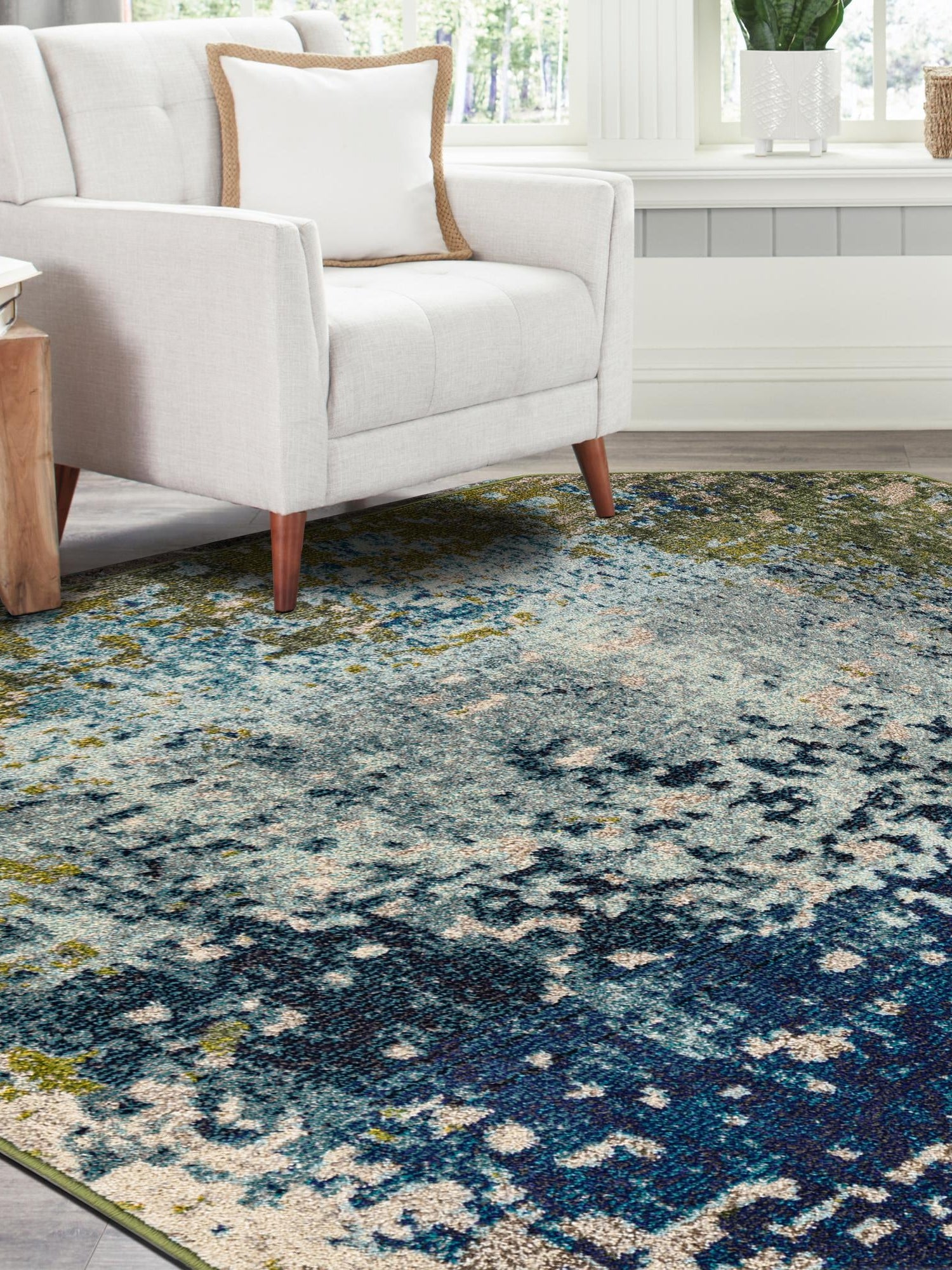 Blue 8' x 8' Estrella Octagon Area Rug 100% Polypropylene Non-Shedding Stain Resistant Carpet Colorful Modern Abstract Design Easy Clean for Home Decor for Sale at Rug Engine