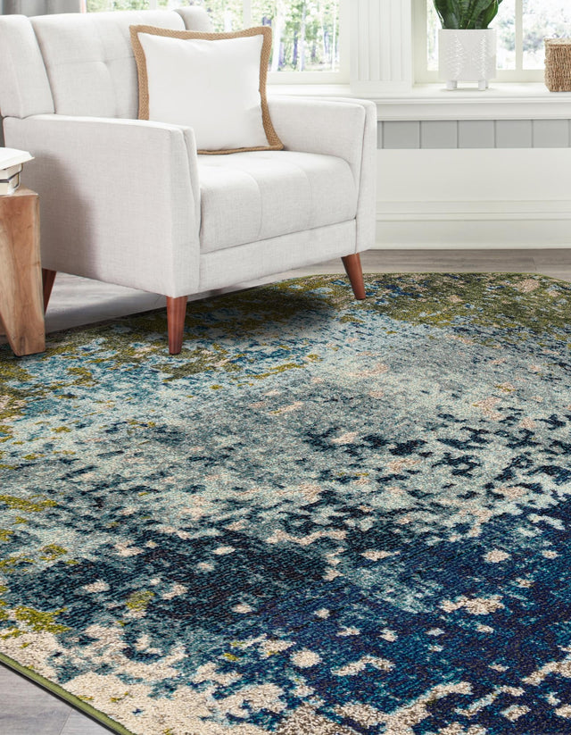 Blue 8' x 8' Estrella Octagon Area Rug 100% Polypropylene Non-Shedding Stain Resistant Carpet Colorful Modern Abstract Design Easy Clean for Home Decor for Sale at Rug Engine