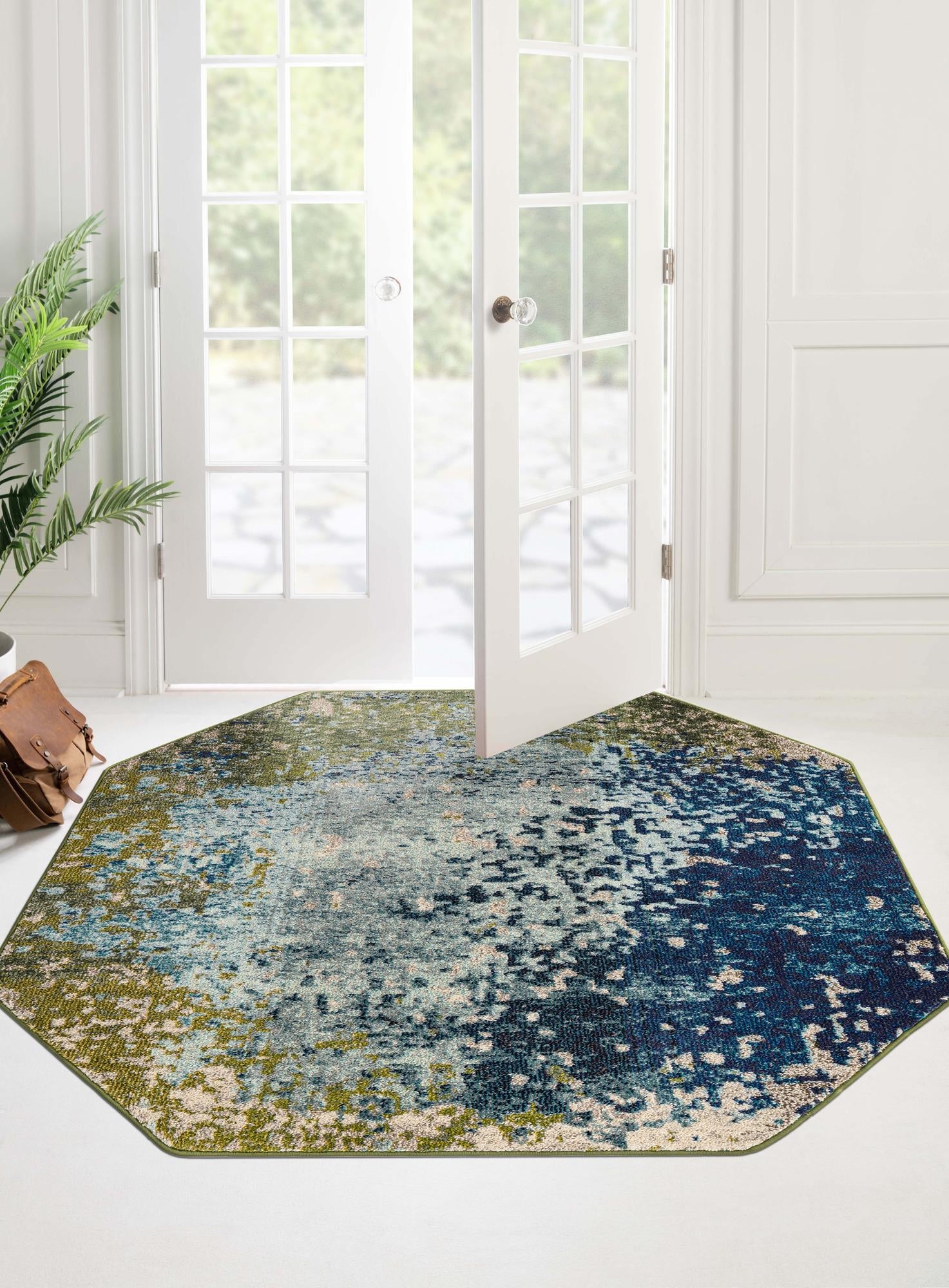 Blue 5' x 5' Estrella Octagon Area Rug 100% Polypropylene Non-Shedding Stain Resistant Carpet Colorful Modern Abstract Design Easy Clean for Home Decor for Sale at Rug Engine