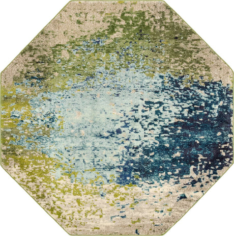 Blue 6' x 6' 1 Estrella Octagon Area Rug 100% Polypropylene Non-Shedding Stain Resistant Carpet Colorful Modern Abstract Design Easy Clean for Home Decor for Sale at Rug Engine